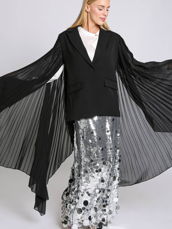 Single Breasted Blazer with Pleated Cape Sleeves PC4224-L for wholesale by Beulah Style