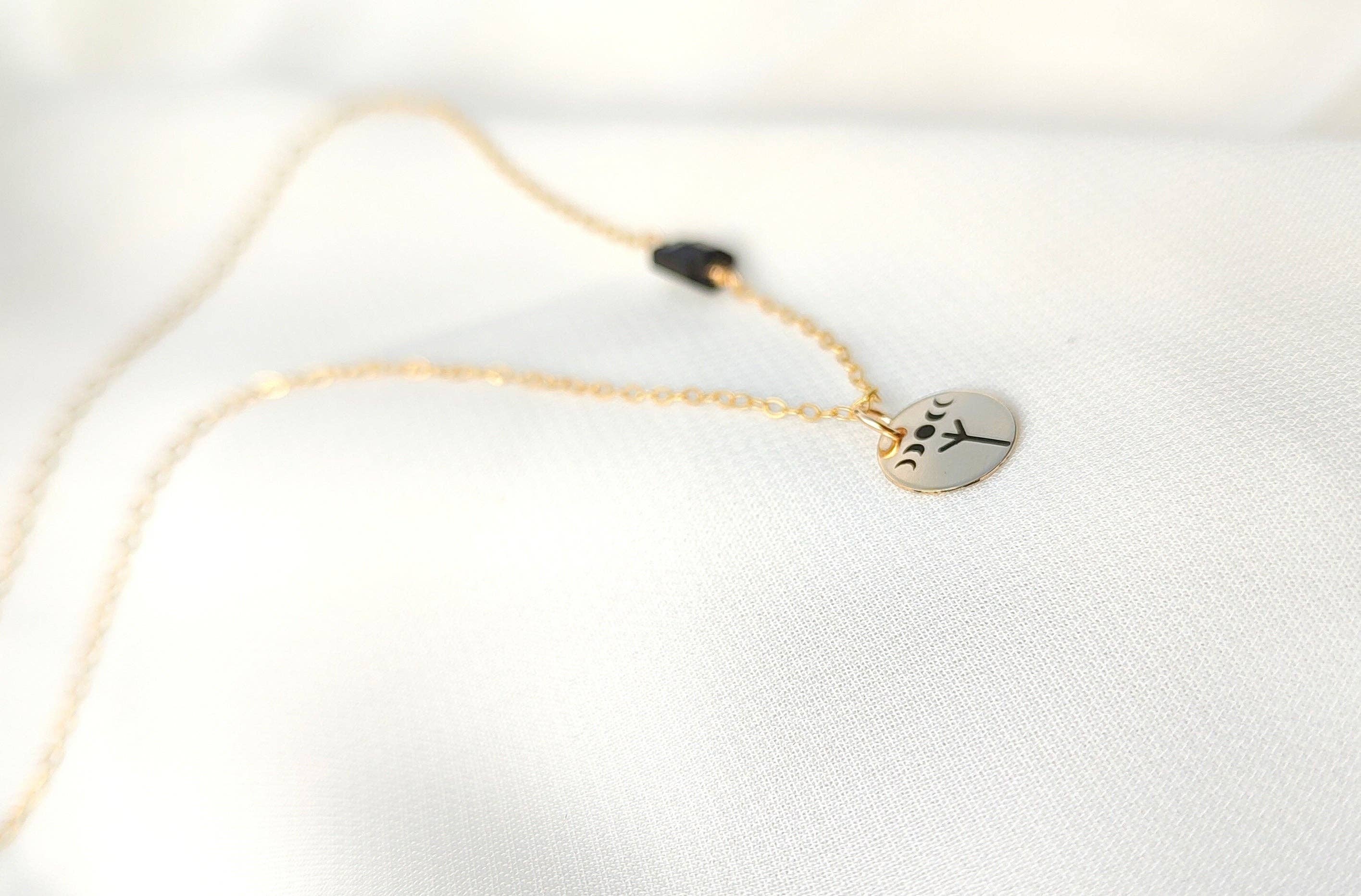 SEQAY - Wholesale Pendant/Charm Necklace - Rune moon phase necklace with raw black tourmaline stone1