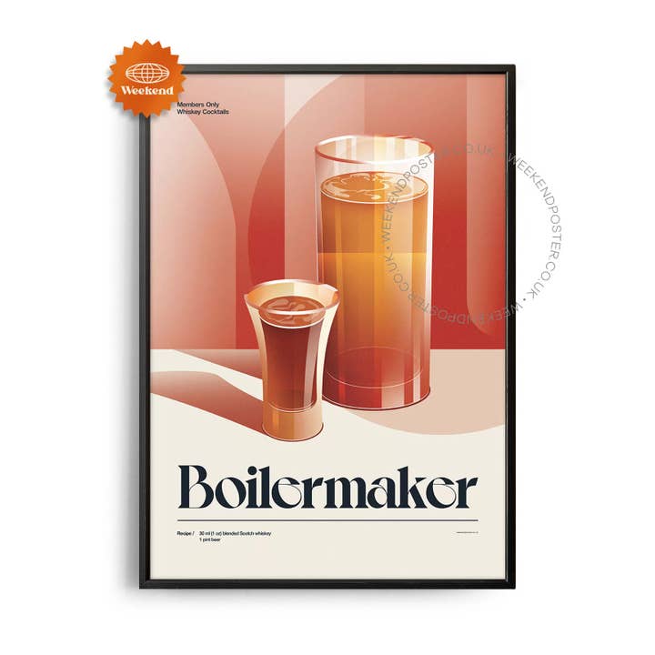 Póster de Cóctel Boilermaker Retro de Mitad de Siglo para venta al por mayor de Weekend Concept
