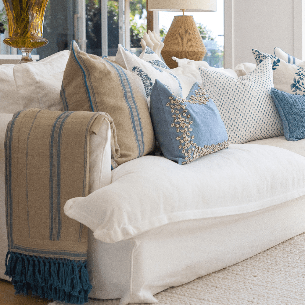 BHD HOME - Wholesale Chair cushion - Linen Piped Striped Blue Lounge Cushion 55 x 55cm4