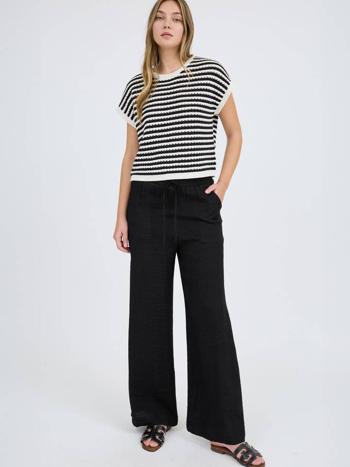 Blu Pepper – wholesale Knitted jumper – Women′s – STRIPE CROCHET KNIT BATWING SHORT SLEEVE SWEATER T12