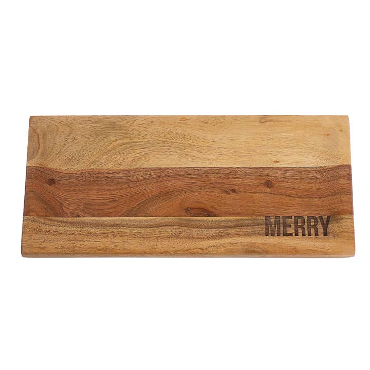 Merry Etched Serving Tray Natural 15x7x.5 for wholesale by The Royal Standard