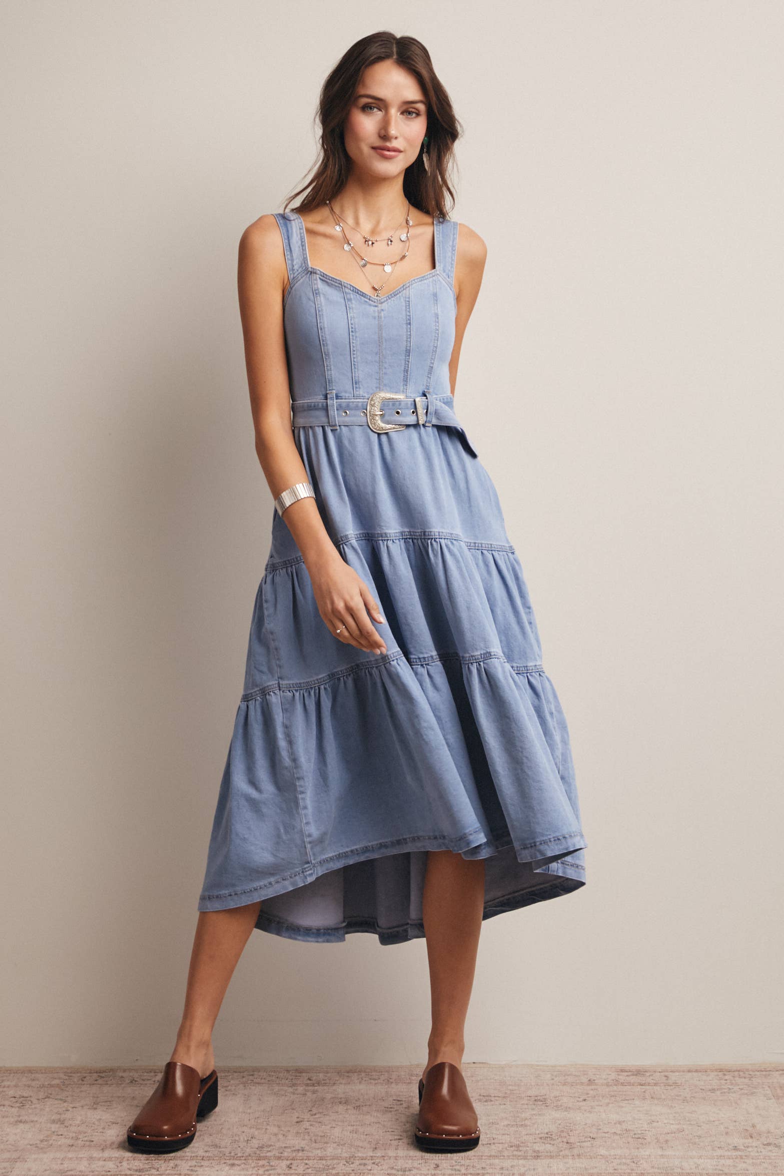 Forte - Wholesale Dress - Women's - Tiered Denim Maxi Dress FD002312
