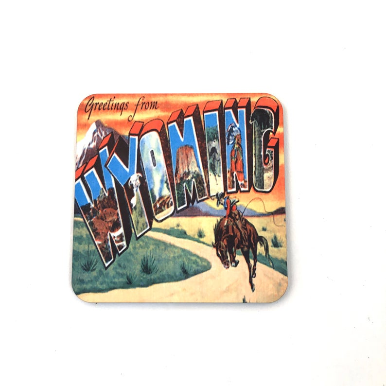 GP Originals - Vente Sous-verre - Wyoming Vintage Postcard Lot de 4 sous-verres2