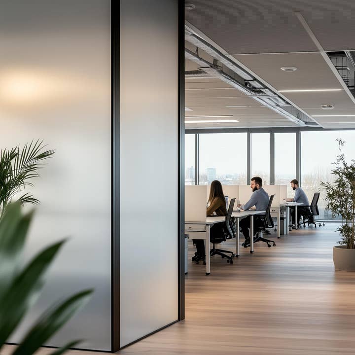 Ætsede frostede vinylrulle til kontorglasvægge | Privatlivsfilm til glasdøre | Frostede vinylruller til indendørs brug i speciallængder for engroshandel hos Decords