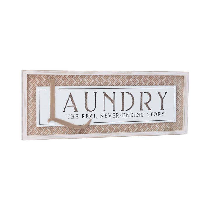Laundry The Real Never-Ending Story Framed Wood Wall Sign for wholesale by Paris Loft Inc