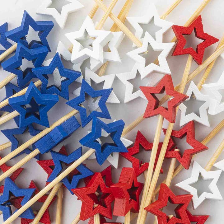 TableCraft Products Company - Wholesale Cake/Cupcake Topper - 4.5" Decorative Picks (Stars Red White Blue), Pack of 100
