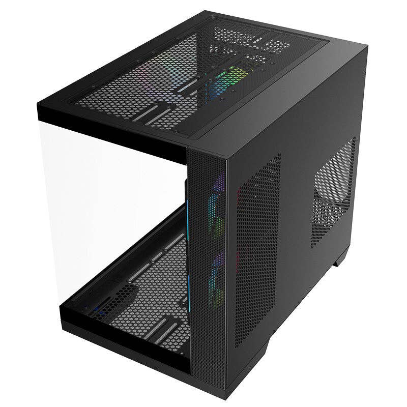 ITEK - Wholesale Bureau-organizer - ITEK DARK CAVE DS gaming tower met ATX, 3x 12 cm ARGB-ventilatoren, 2x USB 3.0, Type-C, gehard glas aan zijkant en voorkant8