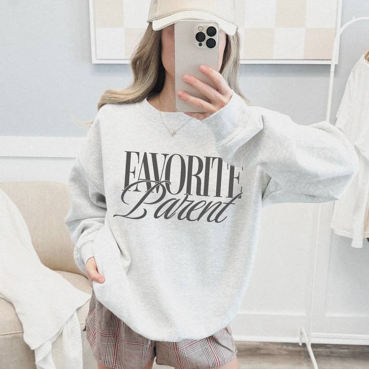 Favorite Parent Graphic Sweatshirt - Ash for wholesale by Salty Babe Threads