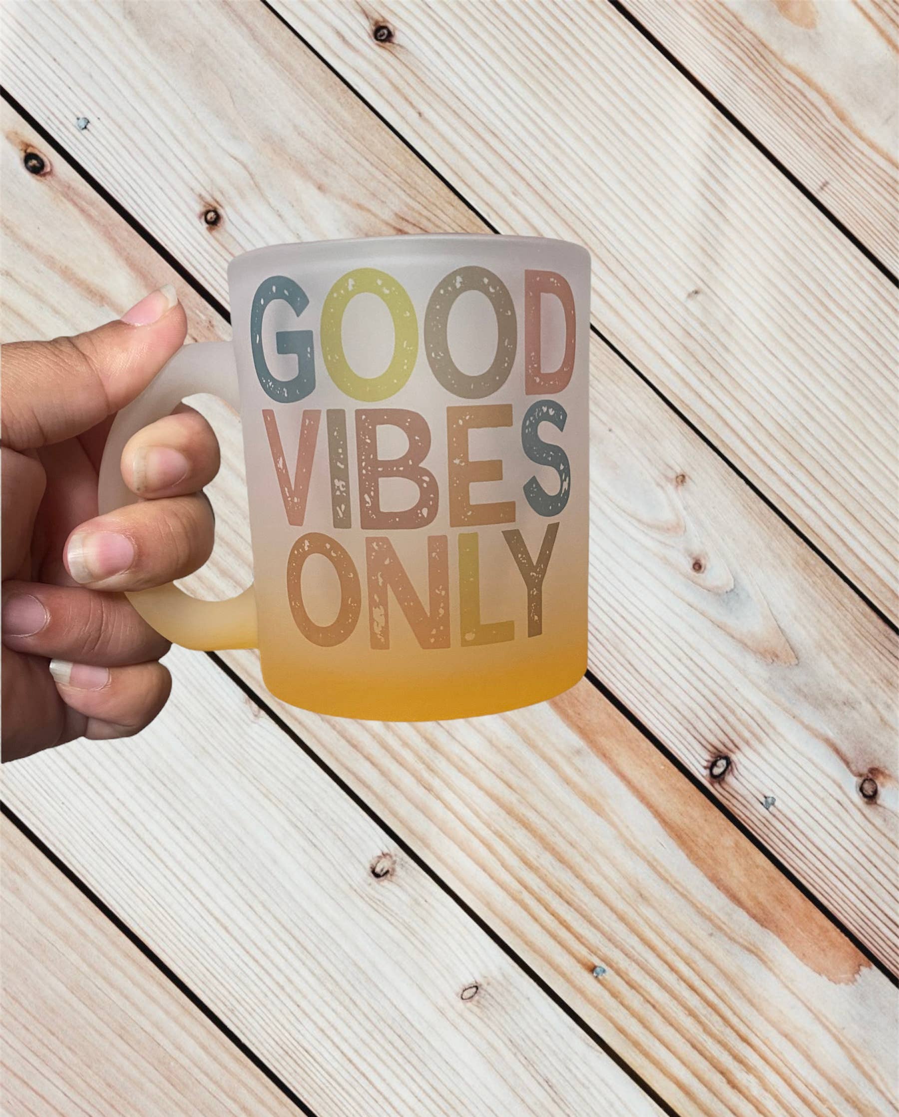 D2JCrafts - Wholesale Coffee Mug - Good Vibes Only Frosted Ombré Yellow Coffee Mug7