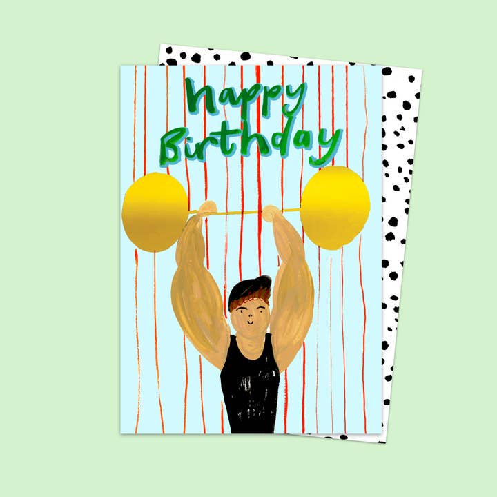 Powerlifter Birthday Card for wholesale by Eleanor Bowmer