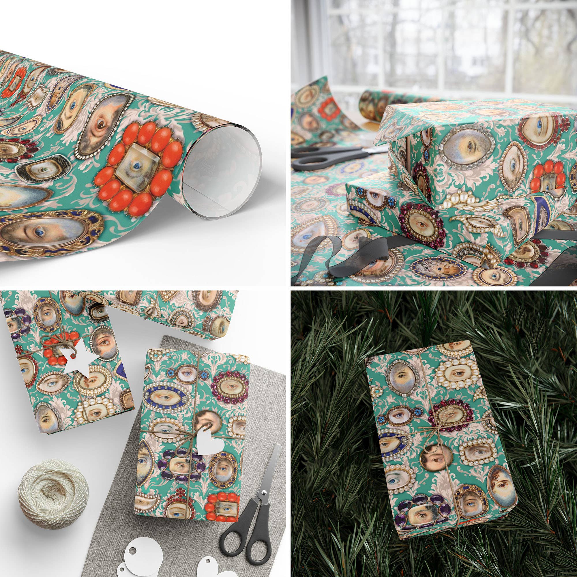 Asunder Bazaar - Wholesale Wrapping Paper Roll - Lovers Eyes Mementos Pattern Wrapping Paper Set 3 Sheet Roll2
