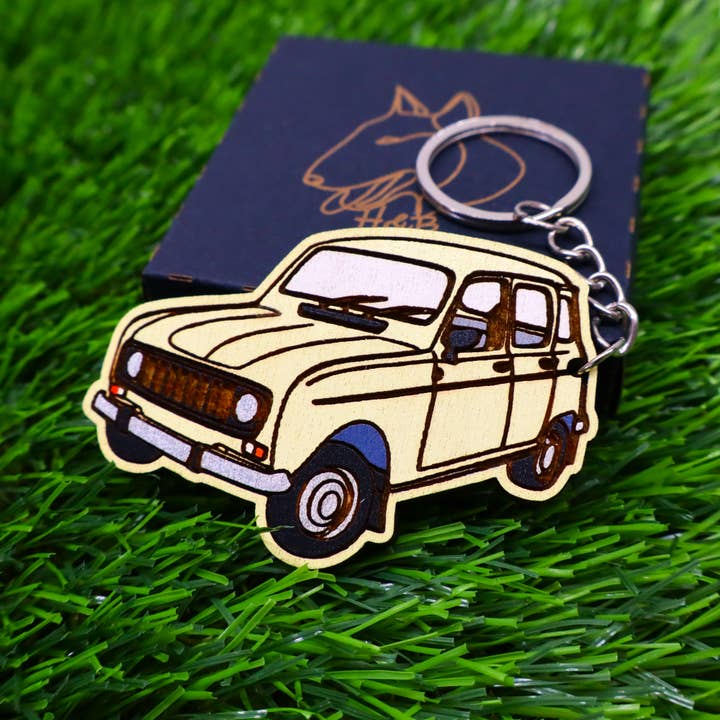 Herbs&Belles - Wholesale Keychain - Unisex - Vintage Car Wooden Colorful Keychain, Classic Automobile
