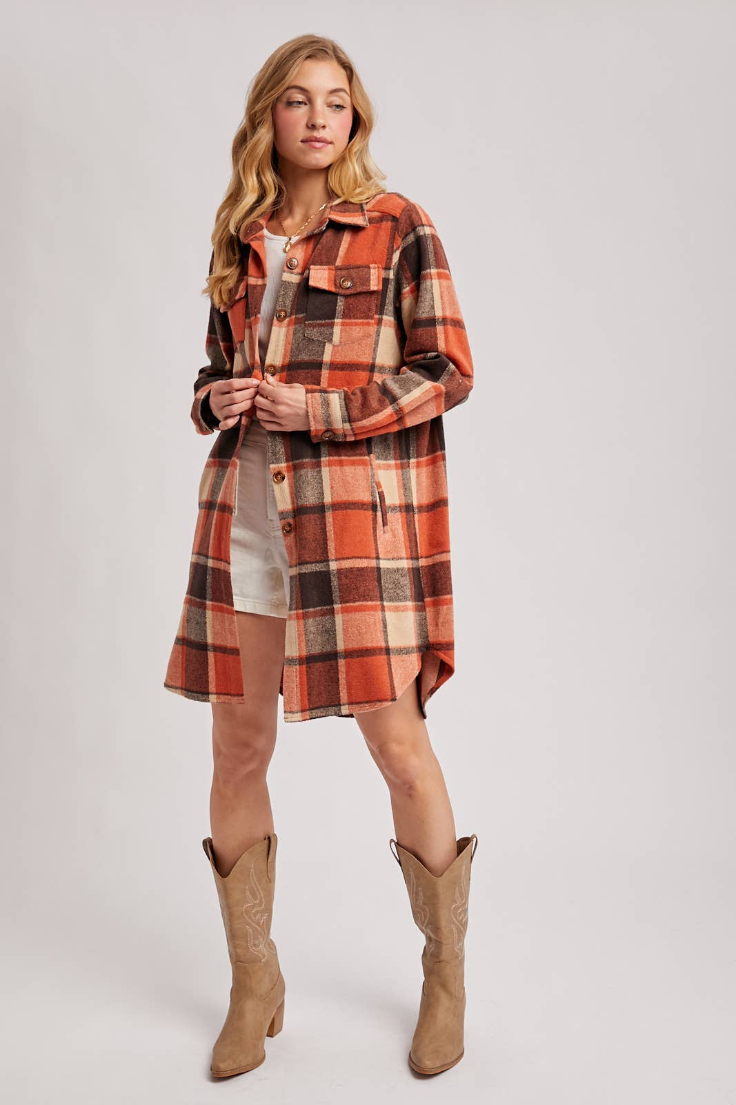 Bluivy – Engroshandel Skjortejakke/shacket – til kvinder – FLANNEL PLAID LANGLINE SHACKET32