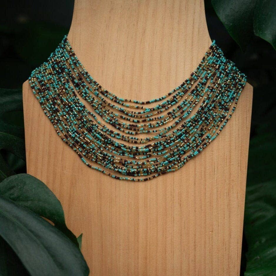 Mother Sierra - Wholesale Beaded/Pearl Necklace - Blue Pebbles — Turquoise & Gold Multi-Strand Necklace0