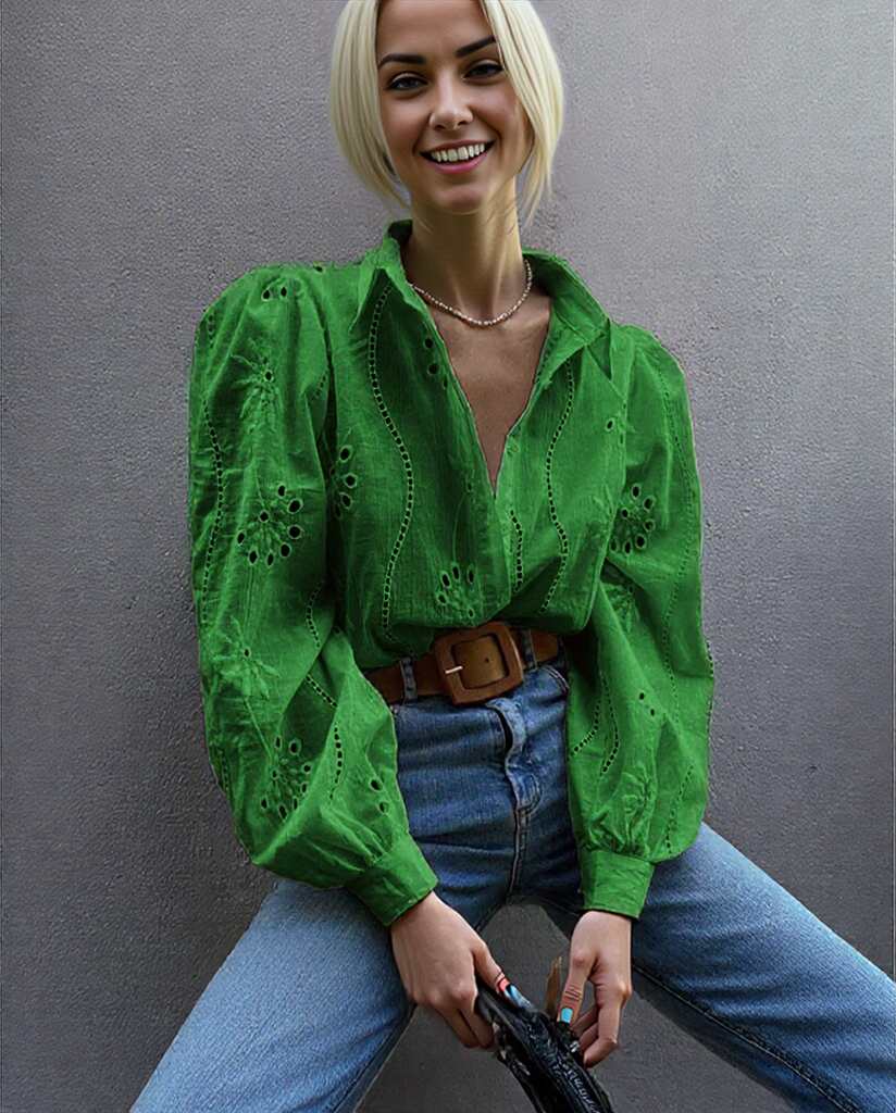 Anna Kaci Wholesale - Vente Chemise à col boutonné – femme - Blouse à manches longues boutonnée en broderie anglaise9