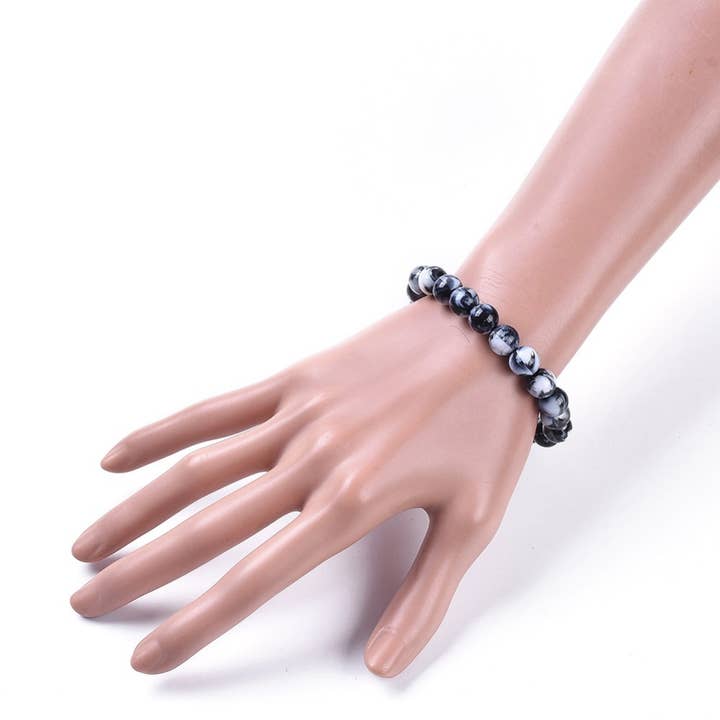 Black Marbled Stretch Bracelet for Trendy Bracelet Stacks for wholesale by BG & Accessories