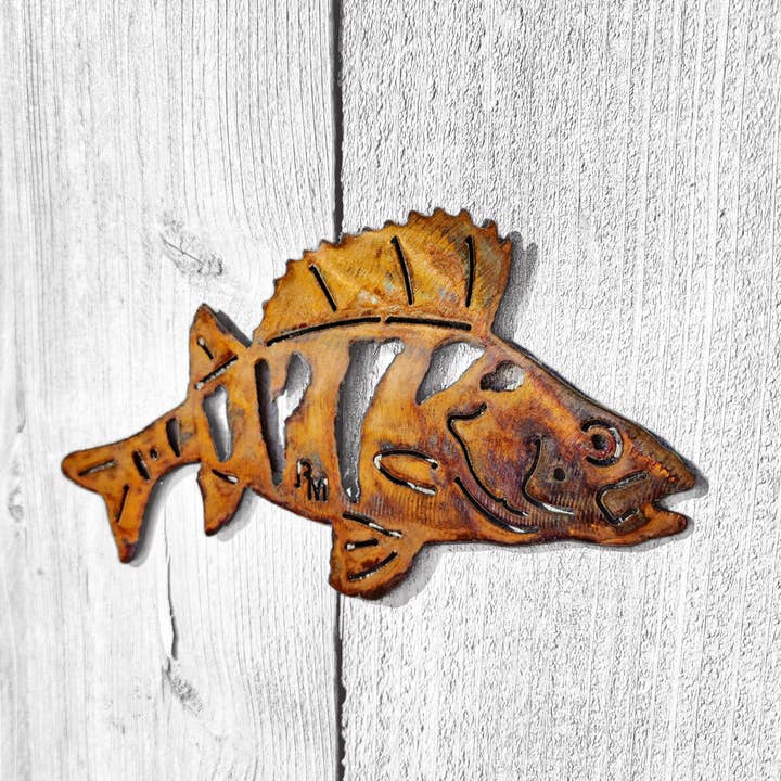 Rustic Metalz - Vente Décoration murale - Décoration murale Perch Fish Lake House en métal sur le thème des poissons