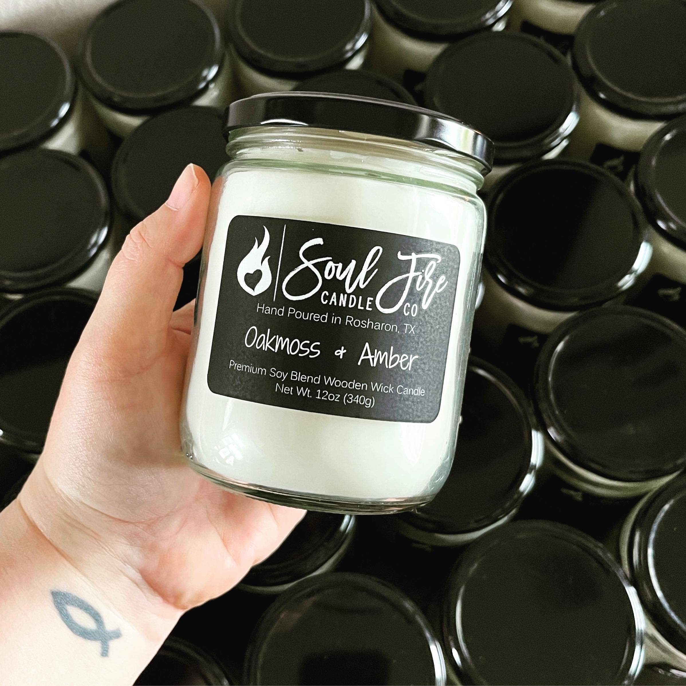 Soul Fire Candle Company - Wholesale Jar/Filled Candle - Oakmoss & Amber Wooden Wick Candle1