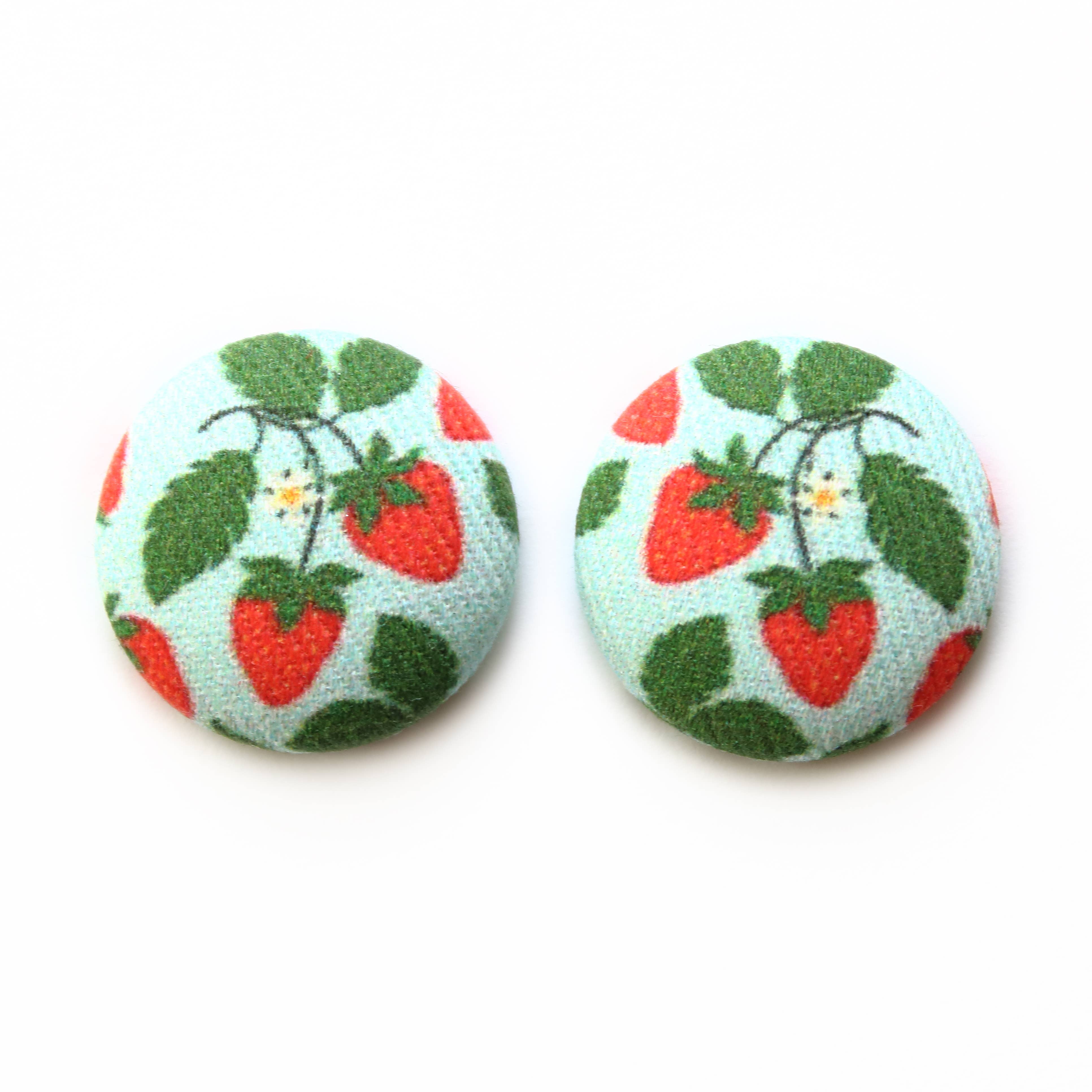 Rachel O's - Wholesale Stud/Post Earrings - Bold 7/8 Inch Strawberry Patch Fabric Button Earrings1
