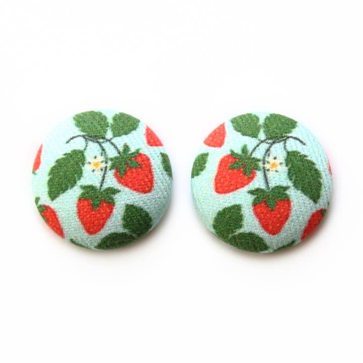 Rachel O's - Wholesale Stud/Post Earrings - Bold 7/8 Inch Strawberry Patch Fabric Button Earrings1