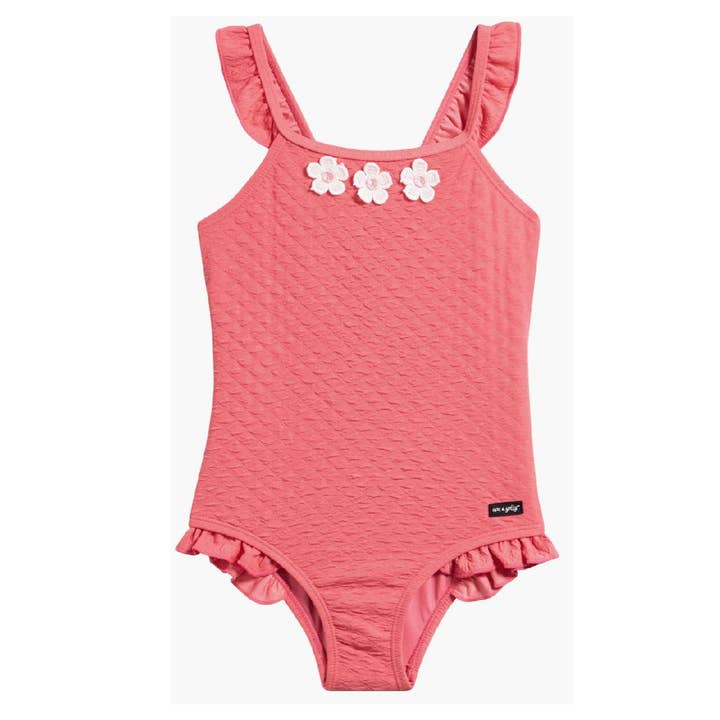 Girls Daisy Ruffle Textured One-Piece Swimsuit for wholesale by Ava & Yelly