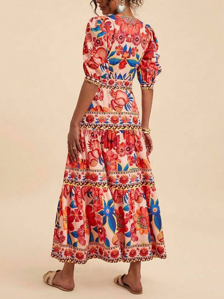 FLOWERY Floral Print Long Dress with Puff Sleeves for wholesale on Faire1