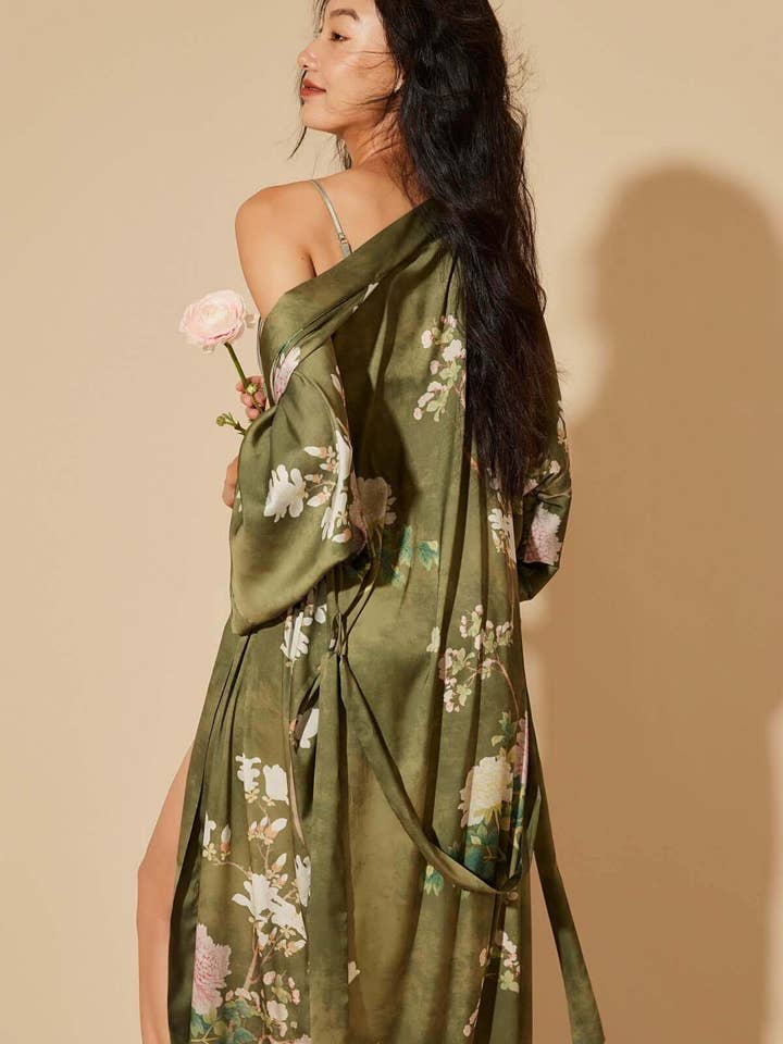Floral Olive Kimono Robe for wholesale on Faire3
