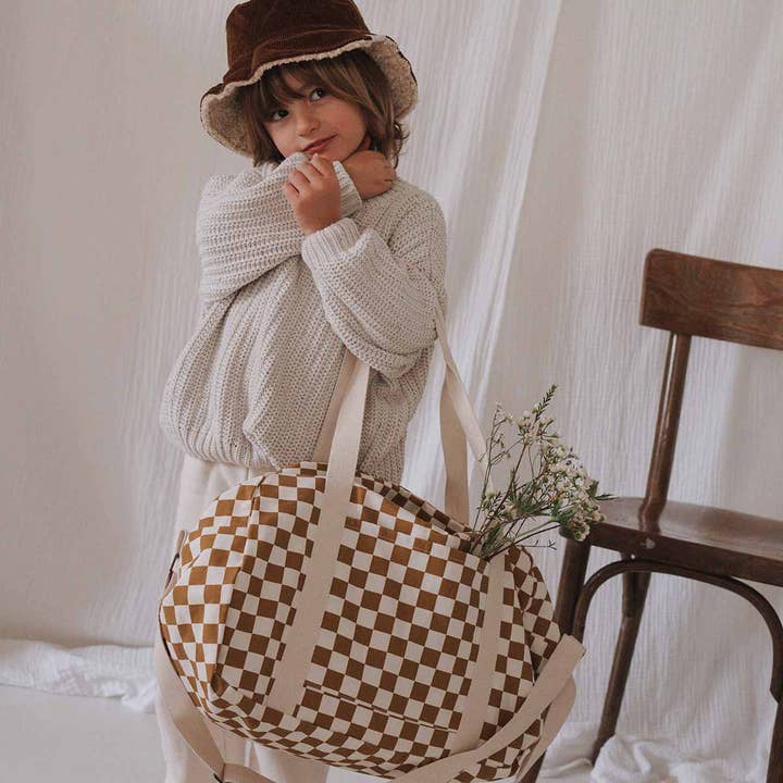 Caramel RAPHAEL DIAPER BAG - WEEKEND BAG CHECKERBOARD for wholesale on Faire8