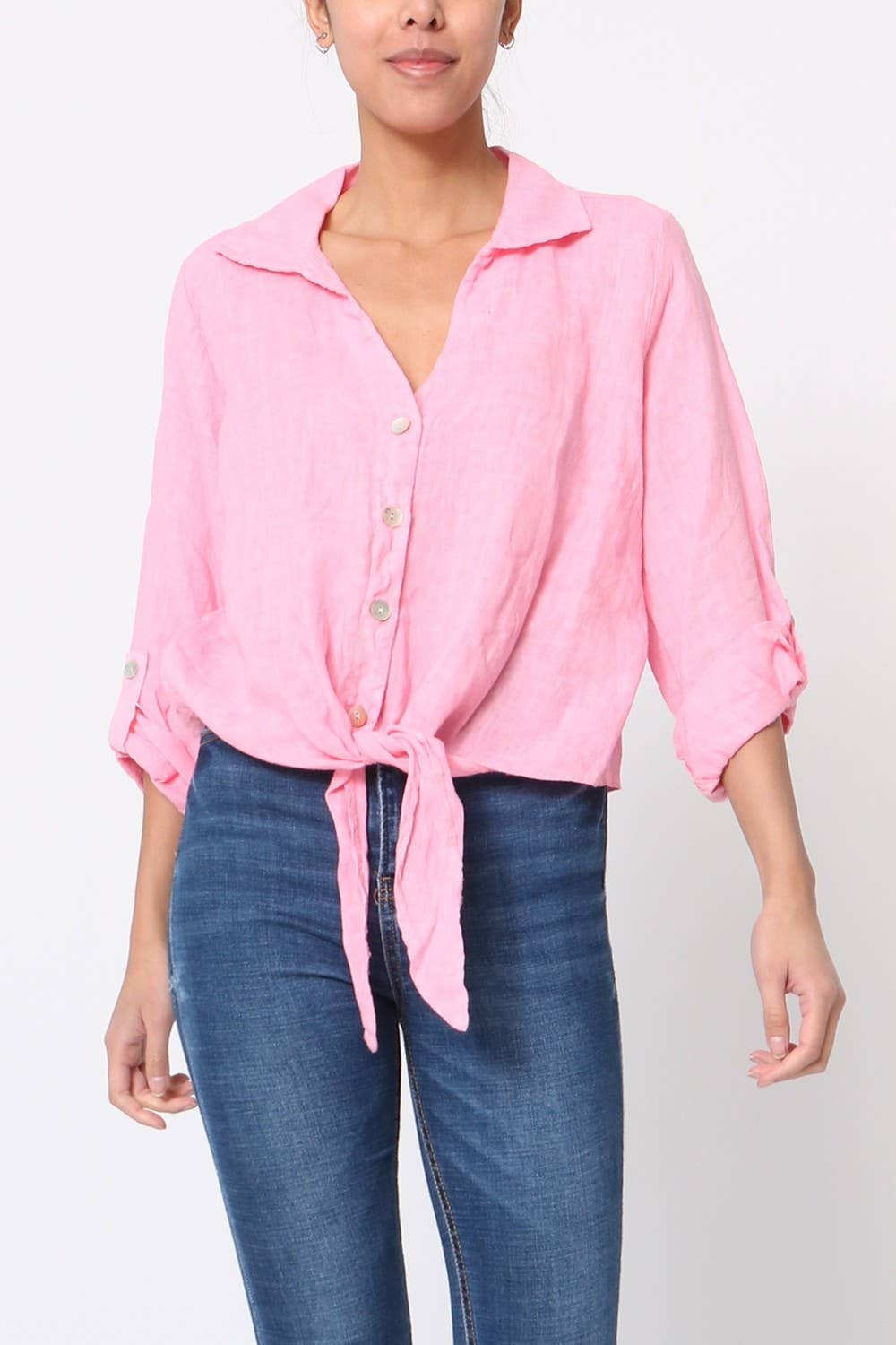 LÉA & LUC - Venta al por mayor Camisa con botones - Mujer - Camisas anudadas a la cintura en 100% lino REF. 220246