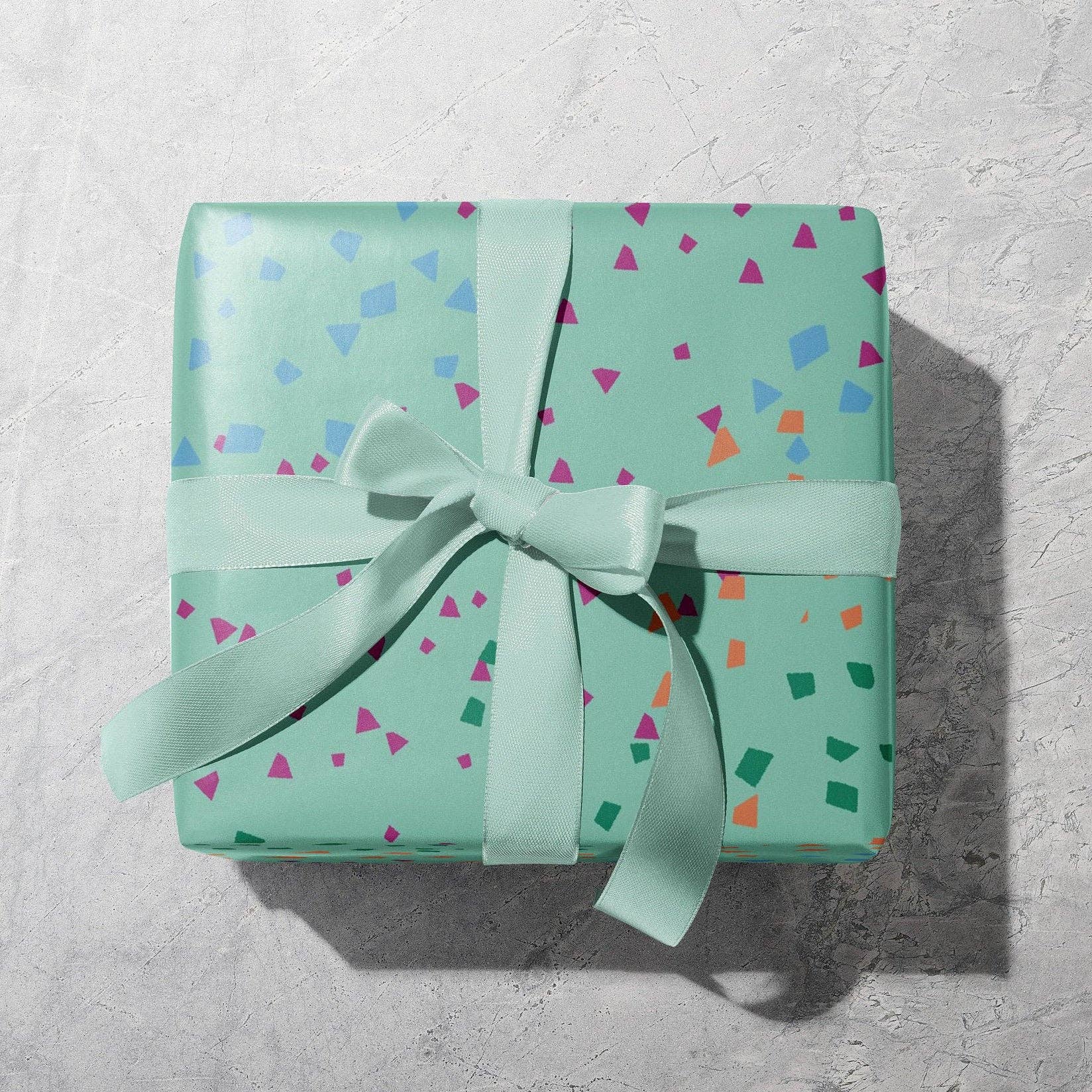 FNIC designs - Venta al por mayor Sobre de papel de regalo - Papel de regalo verde menta con confeti multicolor