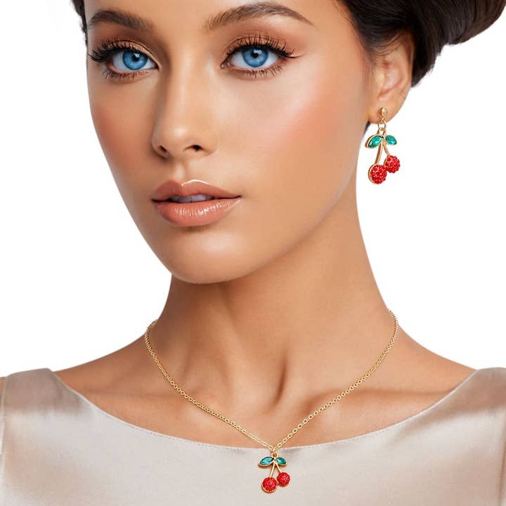 Pendant Cherry Red Lightweight Gold Chain Necklace for wholesale by PinktownUSA