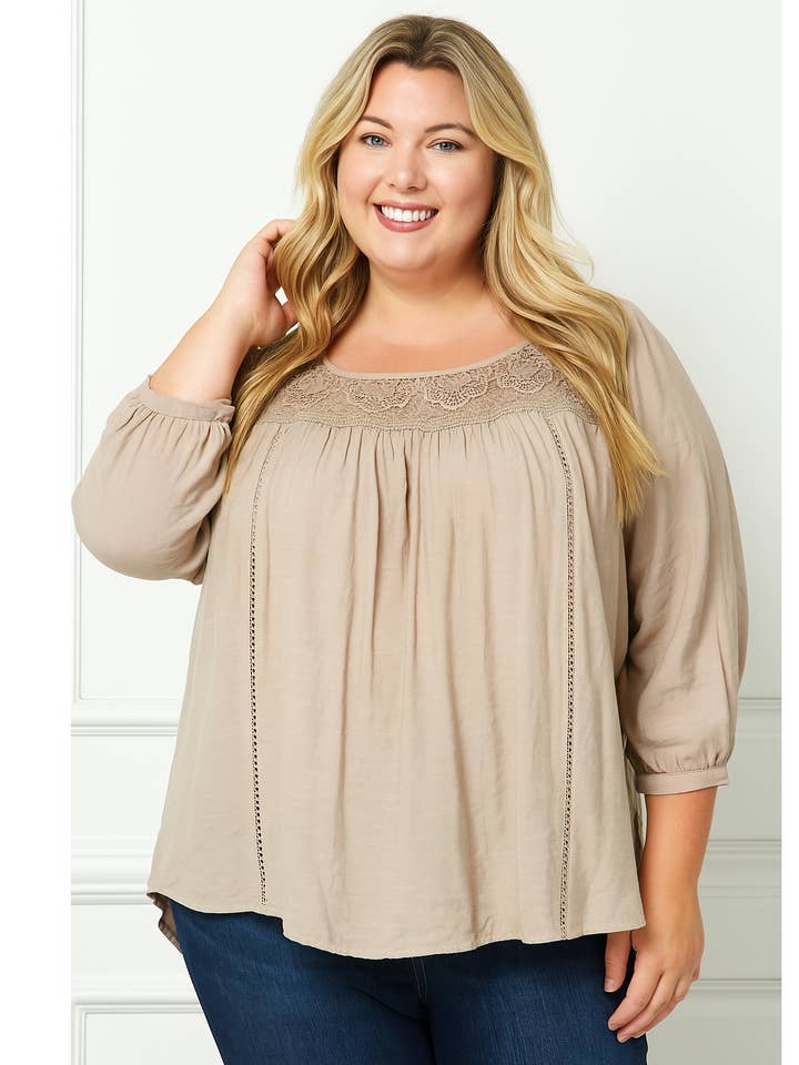 IRICR PLUS SIZE HARPER LACE PANEL PEASANT BLOUSE for wholesale on Faire0