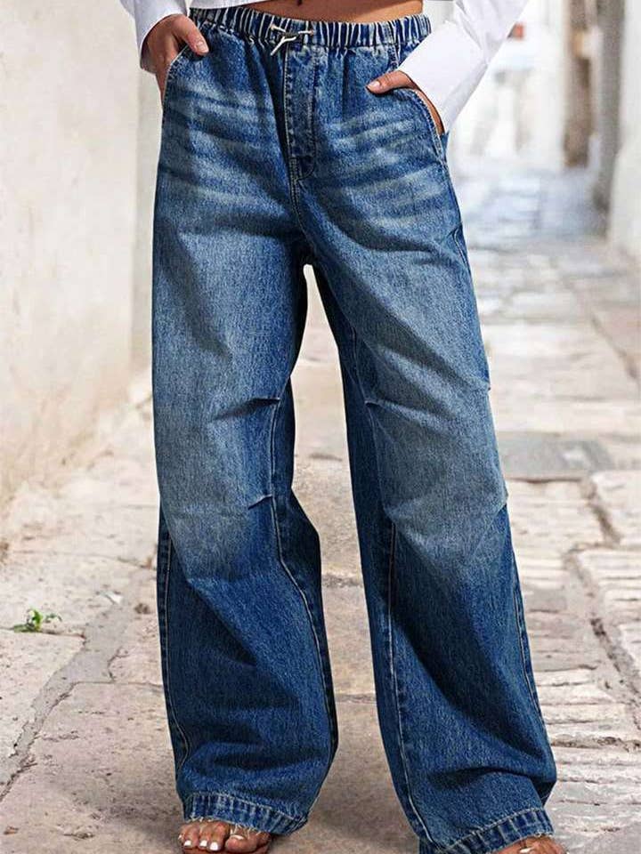 blue essential Elastic waist wide leg Jeans for wholesale on Faire