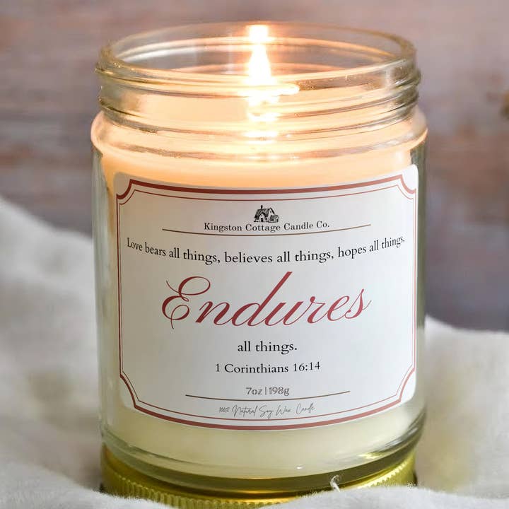 Endures All Things – Scripture Candle for wholesale by Kingston Cottage Candle Co.