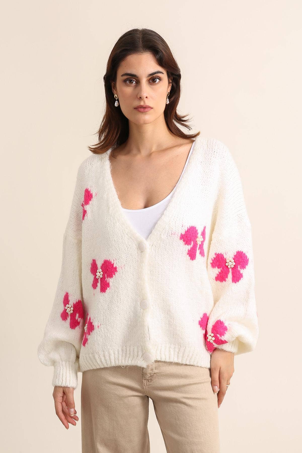 LÉA & LUC - Vente Pull en maille – femme - Gilet motif papillon avec perle REF. 2066627