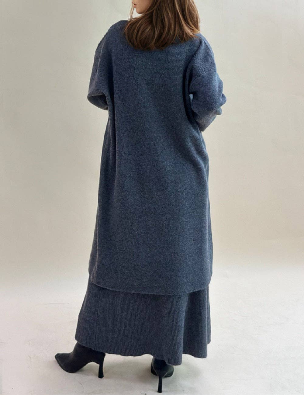 Sweetkama - Vendita all'ingrosso Completo top e gonna - Donna - Set maglione in maglia da donna in tinta unita 3 pezzi 07710