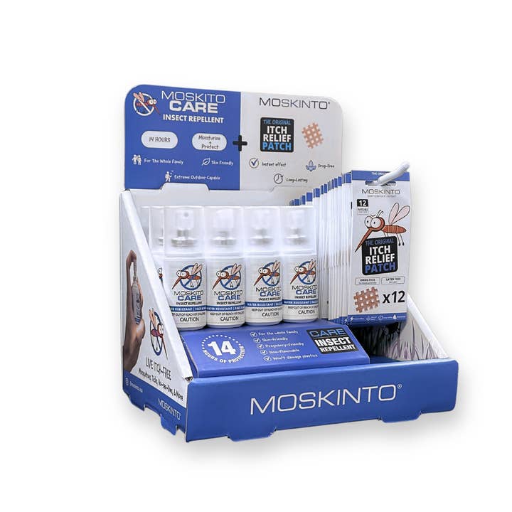 Moskinto: Original Itch-Relief Patch & 14hr Insect Repellent - Wholesale Retailer Display - Beauty & Wellness - Moskinto HQ Mini Shelf Display