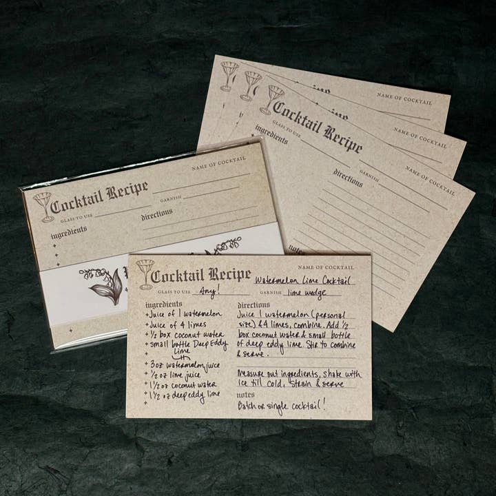 Petrichor & Co. - Wholesale Recipe Card - Retro Cocktail Recipe Cards– Set of 10 Bar Stationery