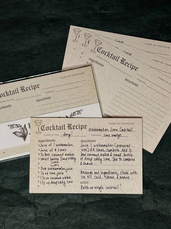 Retro Cocktail Recipe Cards– Set of 10 Bar Stationery for wholesale by Petrichor & Co.