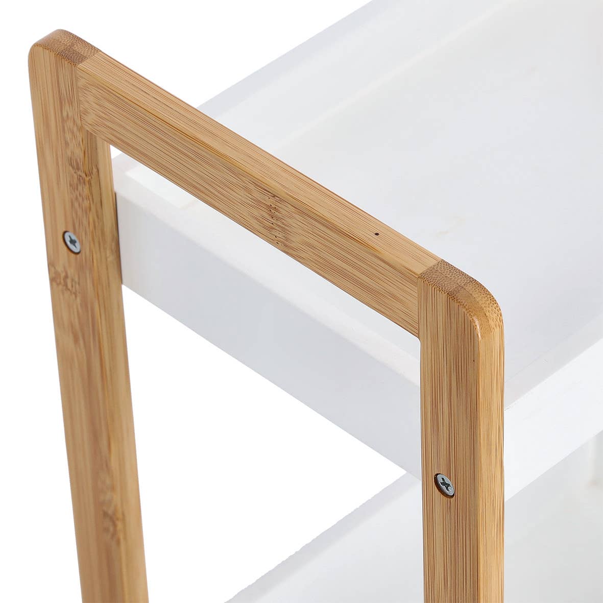 Standing shelf M. 3 storage compartments, bamboo/MDF, white for wholesale on Faire2