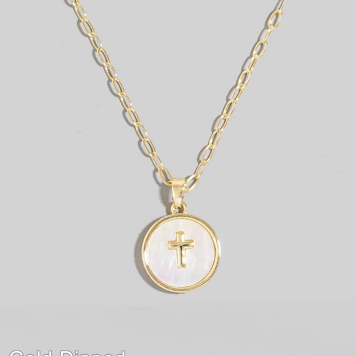 Gold Dipped Cross Coin Pendant Necklace for wholesale by The Looks by Fame Accessories