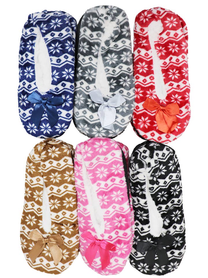 Cap Zone – wholesale Strumptofflor – Dam – Chevron Snowflake Sherpa Fleece Lounge Strumpa Tofflor