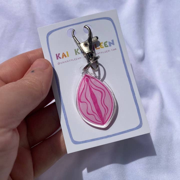 Pink vulva keyring for wholesale by Kai Kathleen