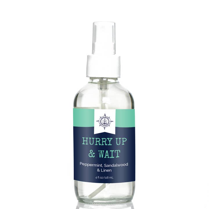 HURRY UP & WAIT room spray for wholesale by Fair Winds Candle Company
