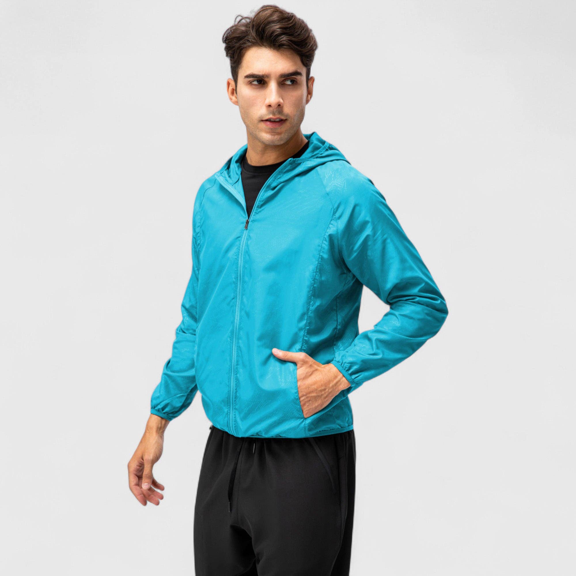 Active by Anna-Kaci - Wholesale Windbreaker - Men's - Men's Full Zip Hooded Windbreaker Jacket with Side Pockets a1