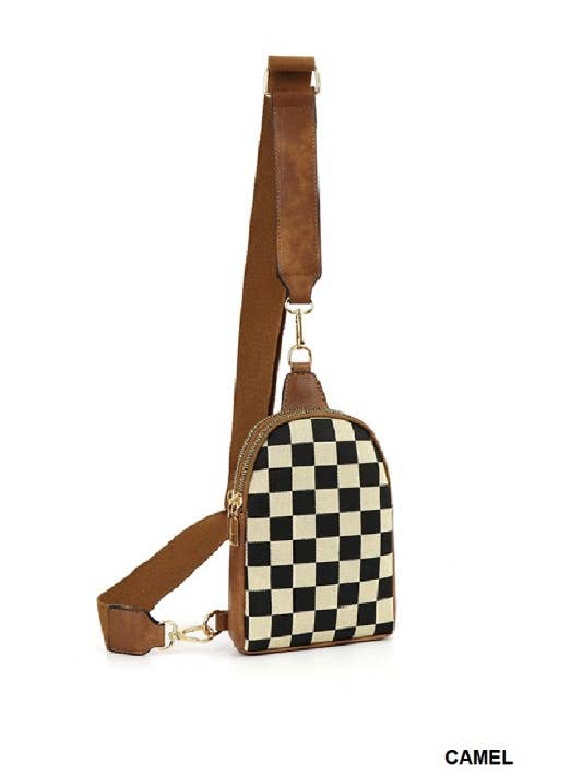 Rutet crossbody-slyngetaske for engroshandel hos Vanilla Monkey