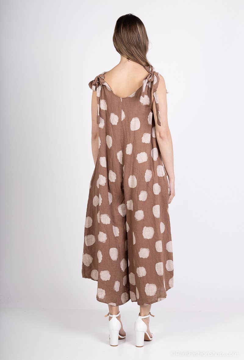 L'Emotion - Vente Combinaison – femme -  Combinaison à Pois Bretelles Nœuds Ajustables 100% Lin9