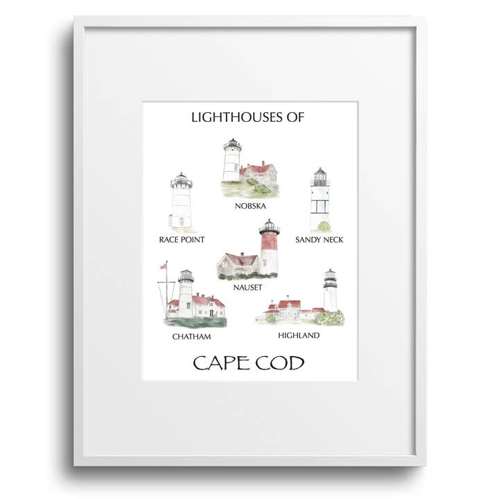 Leuchtturm von Cape Cod Aquarell-Kunstdruck für den Großhandel von WonderfullyWrittenCo