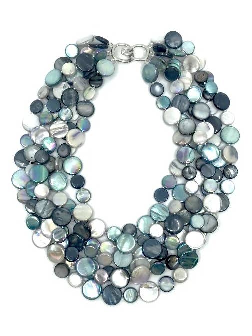 382016 - Turq/Black/Gray 5 Strand MOP Necklace for wholesale by Sea Lily